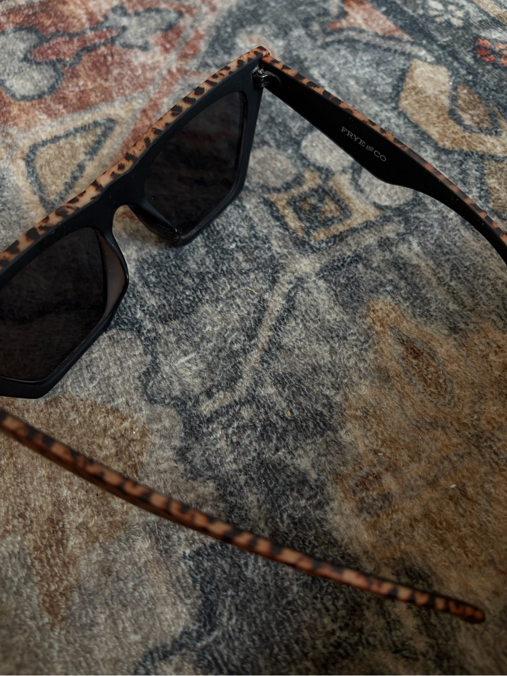 Frye Leopard Print Square Sunglasses with Black Lenses - Picture 2 of 2